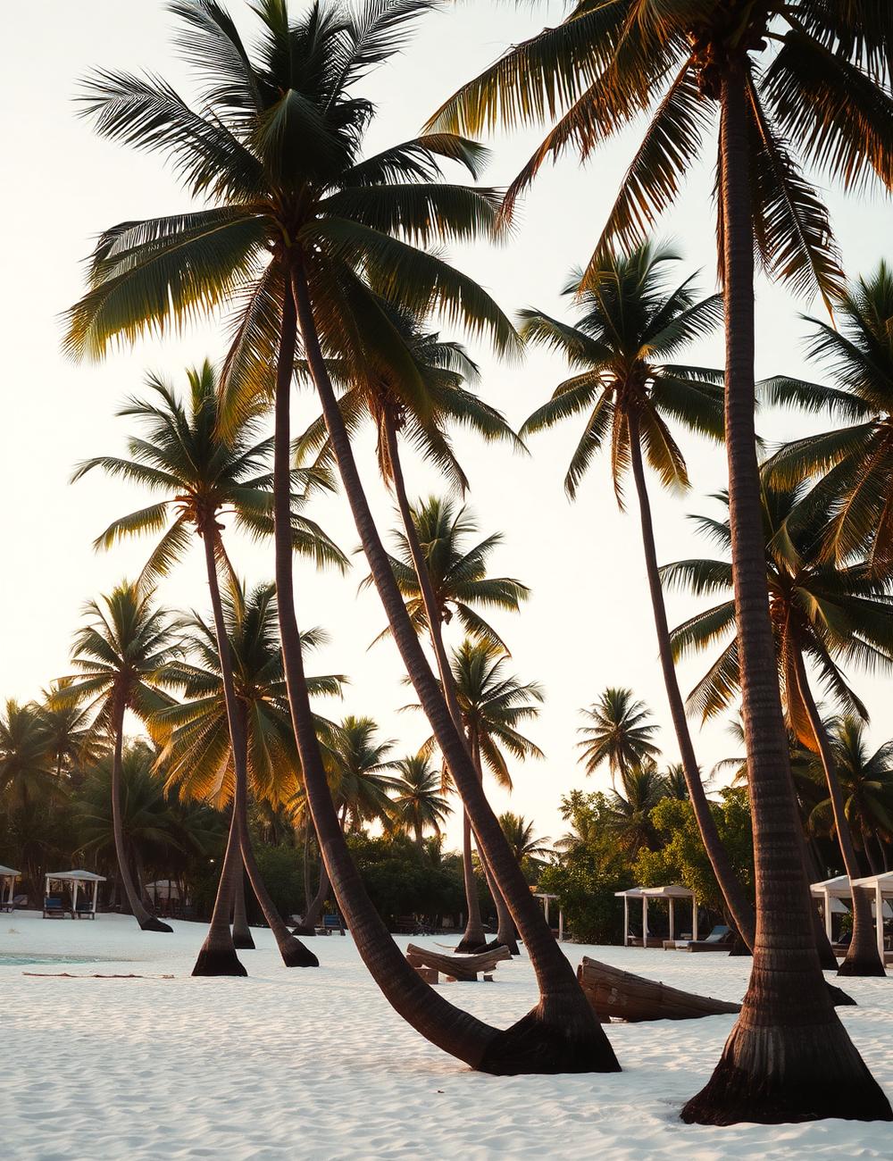 Coconut palms leaning over powder-white sand at Diani Beach